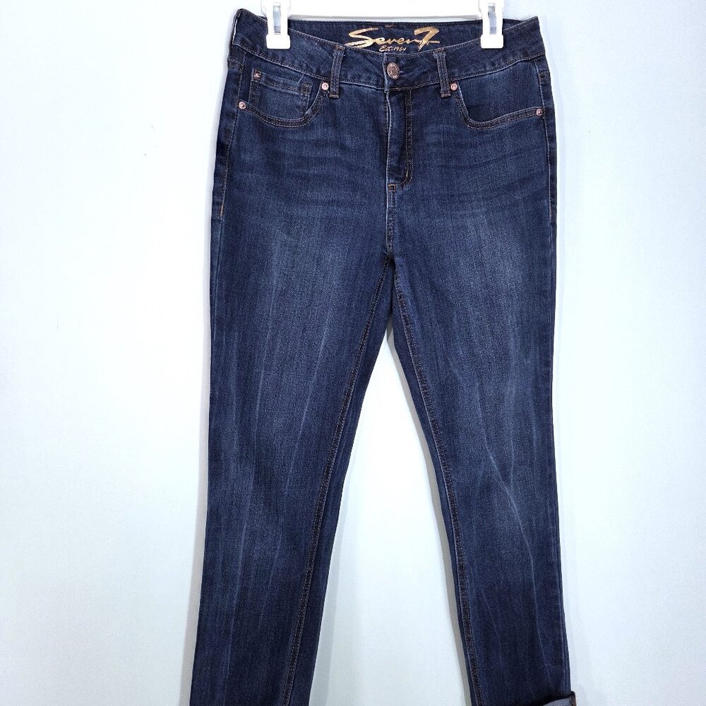 NWOT Seven 7 Medium Wash Slim Straight Rolled Cuff Jeans Size 4